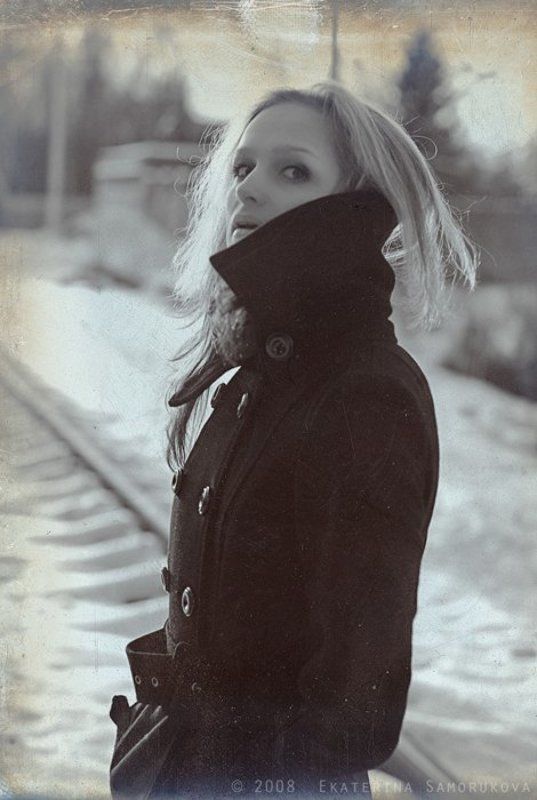 девушка, зима, дорога, ж/д **photo preview
