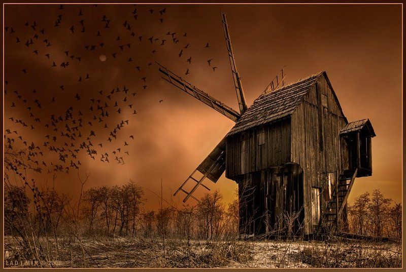 комп-арт, пейзаж, мельница, вороны, маг, на, поле, ветров, lad_i_mir Маг на поле ветровphoto preview