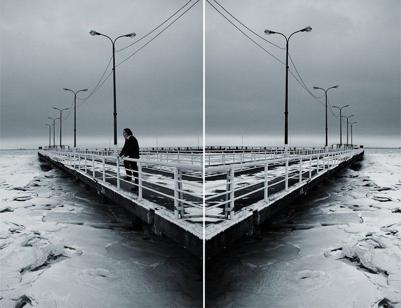 мужчина, лед, отношения, размышления, холод, зима, причал, залив ...Ты ушла..? фото превью