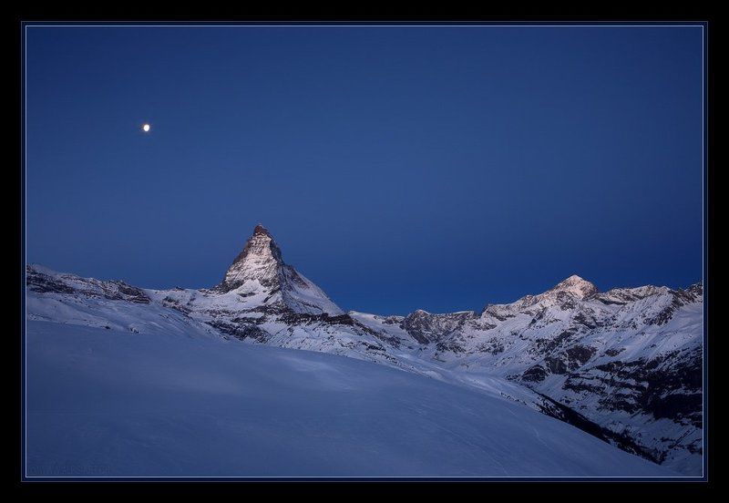 альпы, маттерхорн, горы, зима, предрассветье Холодный фарфор фото превью