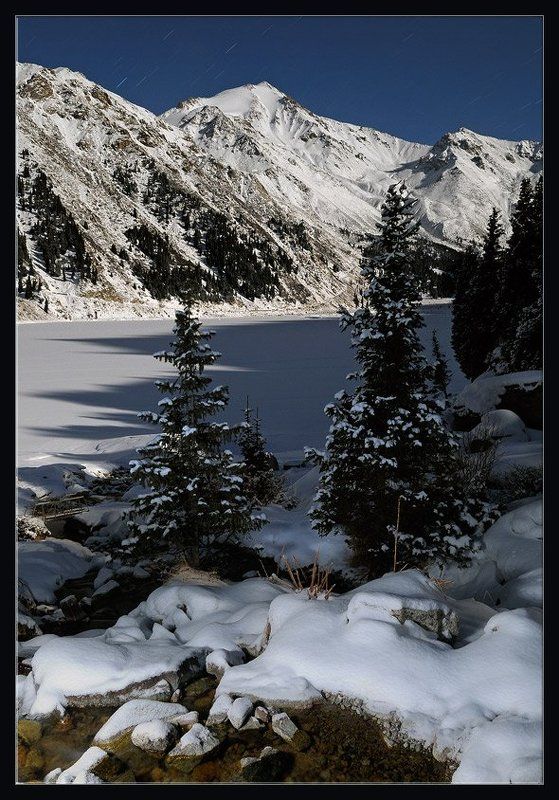 природа,ночь,горы,ручей,лес,озеро Ночь Звезды Лунаphoto preview