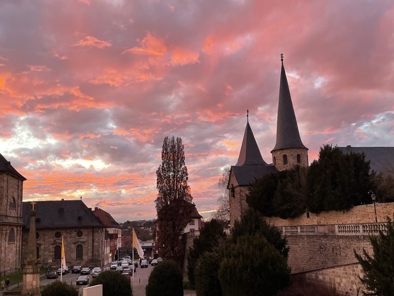 architecture, church, prague, tower, castle, building, cathedral, old, town, europe, city, gothic, sky, religion, history, medieval, landmark, travel, bridge, palace, czech, tourism, night, ancient, romania St. Michael\'s church of the 9th century in Fulda Hesse Germanyphoto preview