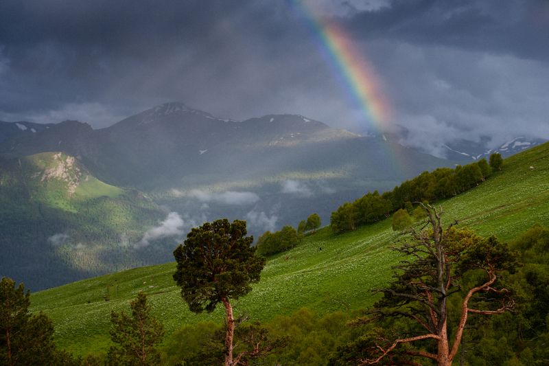 горы, радуга, тучи Лучиphoto preview
