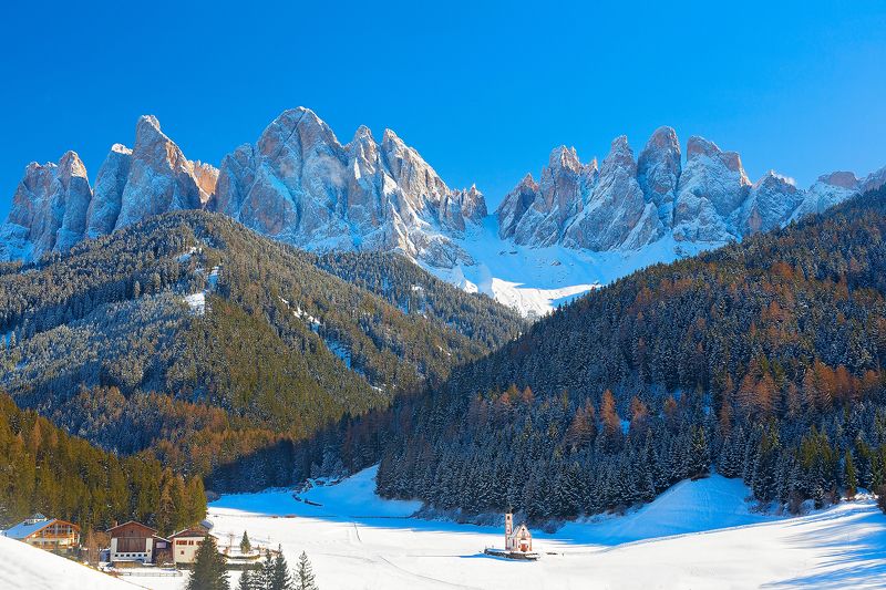 italy, alps, dolomites, valdifunes, winter, snow, mountains, landscape, travel, europe, peaks, forest, nature Santa Maddalena, Val di Funes, Italyphoto preview
