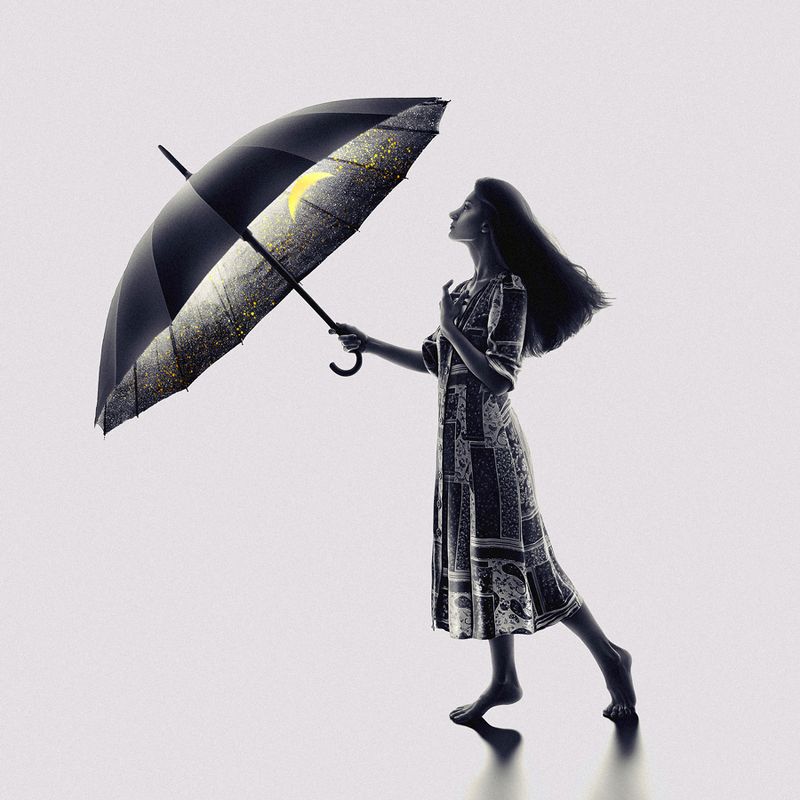 SURREAL,IMAGINATION,SURREALISM,ART,MONTAGE,DREAM,FANTASY,WOMAN,CREATIVE,EDIT,LIGHT,FINEART,DARK,MONOCHROME,SHADOW,MINIMALISM,UMBRELLA,NIGHTSKY,NIGHT,STARS,STARRY SKY,CONCEPTUAL,PORTRAIT The Night Skyphoto preview