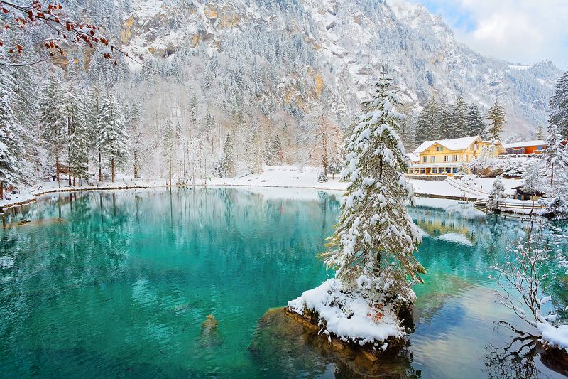 switzerland, alps, lake, bern, mountains, winter, snow, water, landscape, nature, travel Озеро в Бернском нагорье, Швейцарияphoto preview