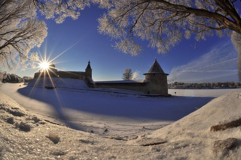 пейзаж, зима, псков, снег, город, собор,солнце,иней,архитектура photo preview