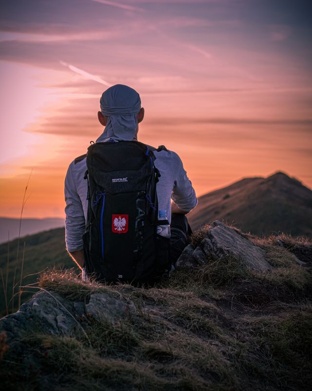bieszczady, połonina, wetlińska, pasture, wetlina, smerek, cisna, ustrzyki, wołosate, caryńska, poland, fiends, mountains, podkarpacie, podkarpackie, tourism, trekking, hiking, green, grass, autumn, brown, gold, sky, blue, cottage, pooh, trail, panorama,  Sunset in the Bieszczady Mountainsphoto preview