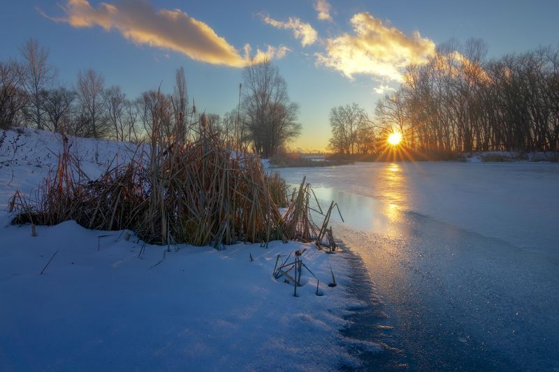 зима, закат, вечер, река, вечер, пейзаж, winter, sunset, evening, river, evening, landscape Зимний вечер на рекеphoto preview