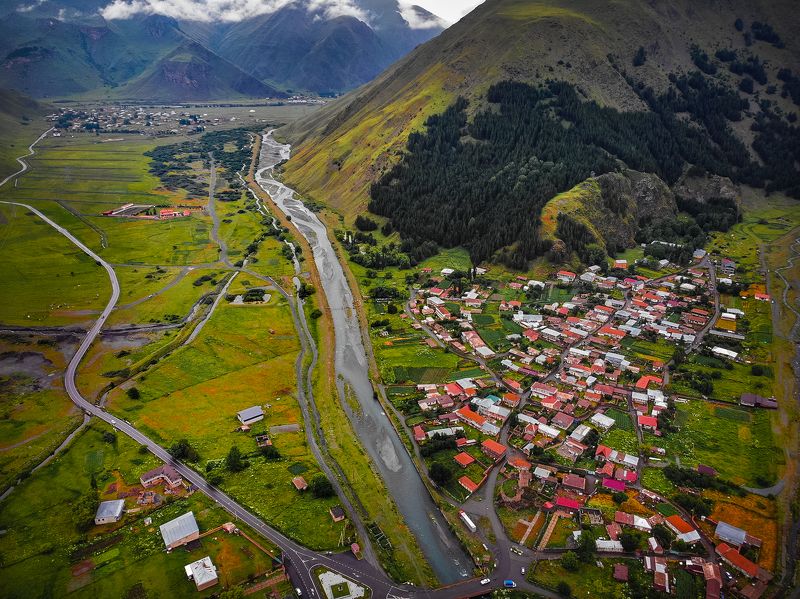 кавказ,  горные пейзажи, пейзаж, природа, путешествия, landscape, mountains, travel, georgia, nature, road, river, sno, The village Sno from Airphoto preview