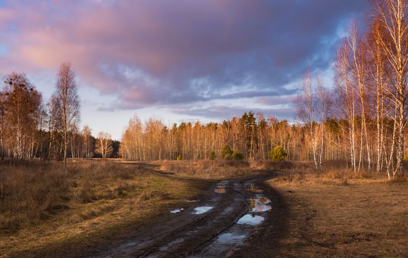 луг зима январь лужи тучи закат Солнце выглянуло из-за туч, январьphoto preview
