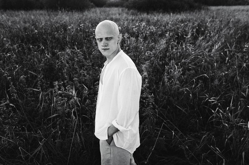 portrait, black and white, outside photo preview