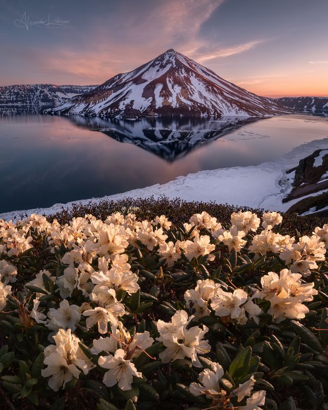 курилы,онекотан,закат,пейзаж,вулкан,вода,озеро,цветы,рододендроны Зима - Лето...photo preview