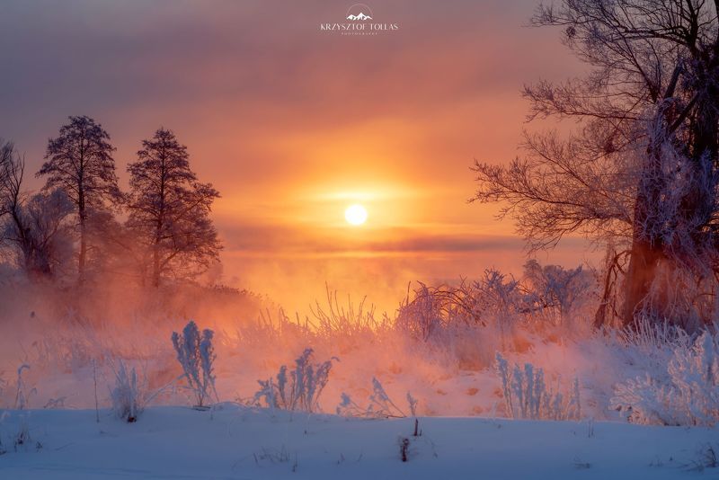Winter 2021  snow  sunrise  frost  dawn  river  Gwda  landscape  nature  sun  sky  clouds  light  trees  nikon D750  atmosphere  longing  sad  memory The breath of a frosty morning (3)photo preview