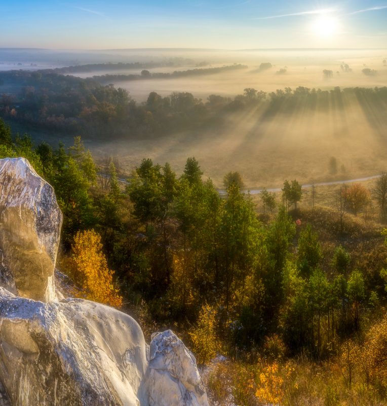 крапивенское городище, рассвет, туман На меловых горах.photo preview