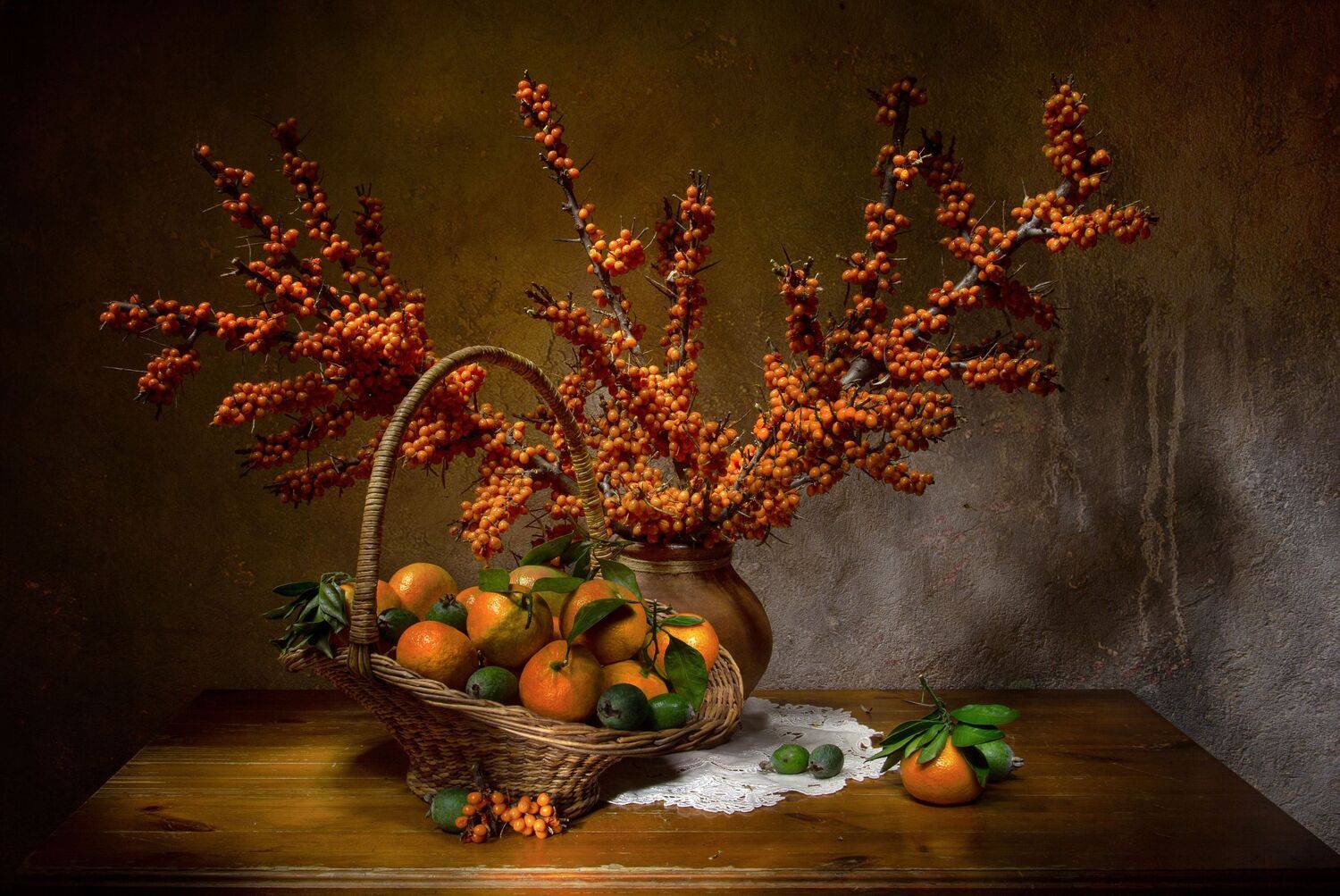 натюрморт, облепиха, мандарины, Татьяна Феденкова