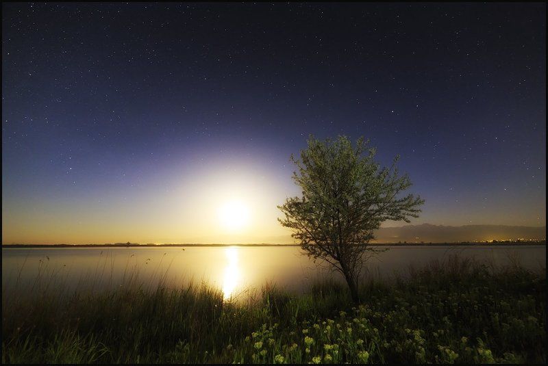 Восход луны над озеромphoto preview