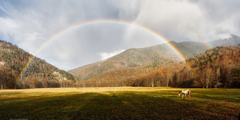 пейзаж, радуга, облака, поле, горы, осень, landscape, rainbow, clouds, field, mountains, autumn Порталphoto preview