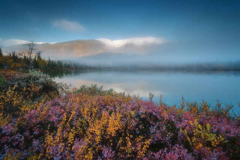 россия, мурманская область, кольский полуостров, пейзаж, природа, осень, заполярье, рассвет, хибины, озеро Хибиныphoto preview