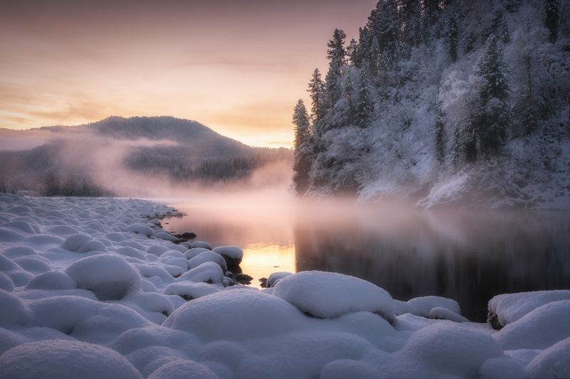 горный алтай, республика алтай, бия, бия заповедная, турочакский район, прителецкая тайга, зимний пейзаж, реки алтая, декабрь, altai mountains, сумерки, предрассветное время Сумеречная Бияphoto preview
