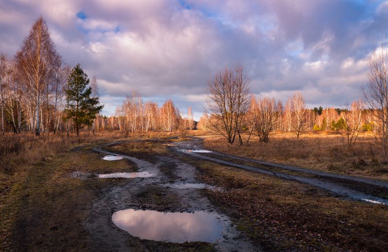 луг зима январь лужи  тучи закат Вот такое необычное Рождество 7 январяphoto preview
