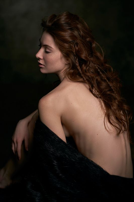 portrait, low key, girl, eyes, sony, studio, dark, red head, red hair Дашаphoto preview