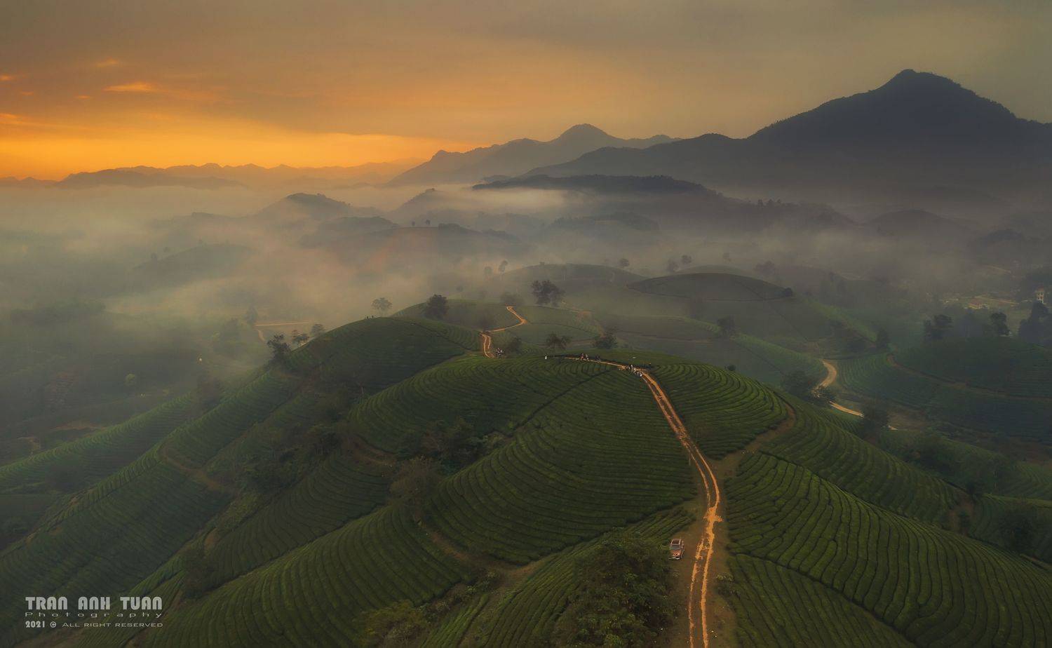 The dawn at Long Coc tea hill. Автор: Trần Anh Tuấn Asian, Vietna,. Ladscape, Dawn, Sky, Drone, Dji Mavic 2 pro , Trần Anh Tuấn