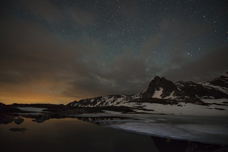 Болгария, Горы, Звезды, Зима, Ночь, Облака, Рила, Снег ***photo preview