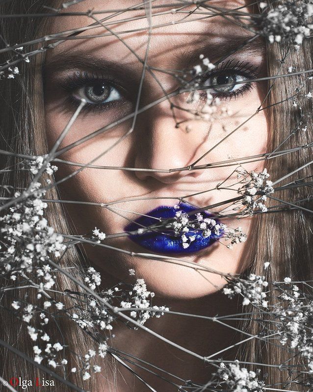 Blue, Fashion, Flowers, Girl, Lips, Model, Portrait photo preview