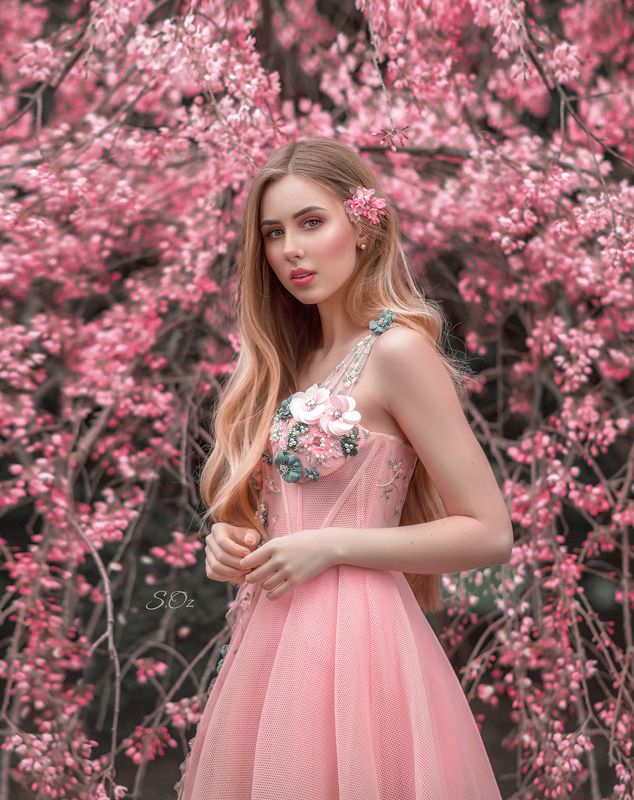 Цветы, девушка, розовый, портрет, милый, нежность Pretty pinkphoto preview