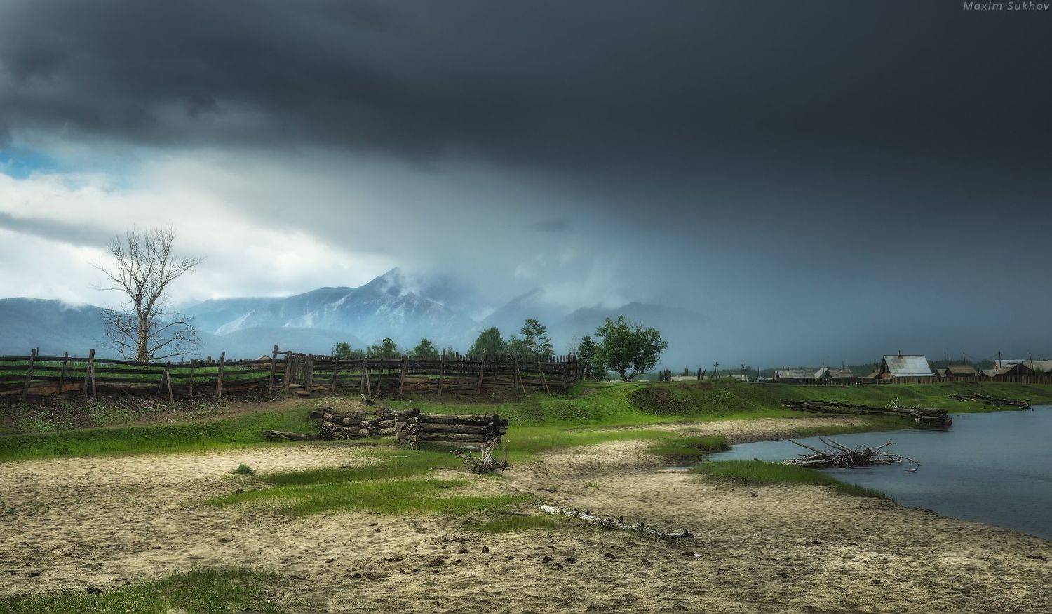 улюнхан, баргузинская долина, баргузин, горы, тучи, буря, река, непогода, день, Максим Сухов