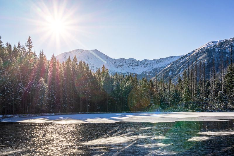 tatry, tatra, tatras, smreczyński, smreczynski, kościeliska, koscieliska, koscielisko, dolina, valley, poland, polska, staw, pond, water, ice, mountain, forest, cold, winter, sun Sunny frostphoto preview