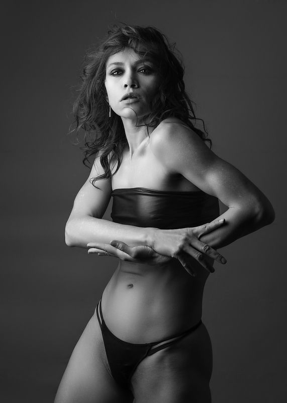 модель, девушка, girl, female, woman, portrait, портрет, бельё, b&w Kristina фото превью
