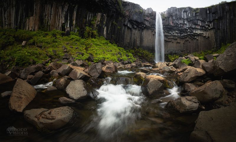waterfall,volcanic,basalt,rocks,stream,river,iceland,svartifoss,summer,panoramic,panorama Svartifossphoto preview