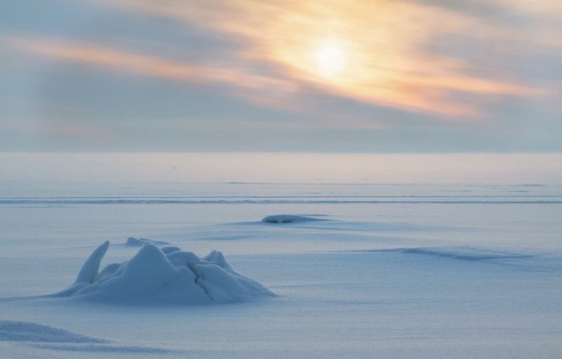 снег, лед, зима, закат, трещина, море Ледяной бутонphoto preview