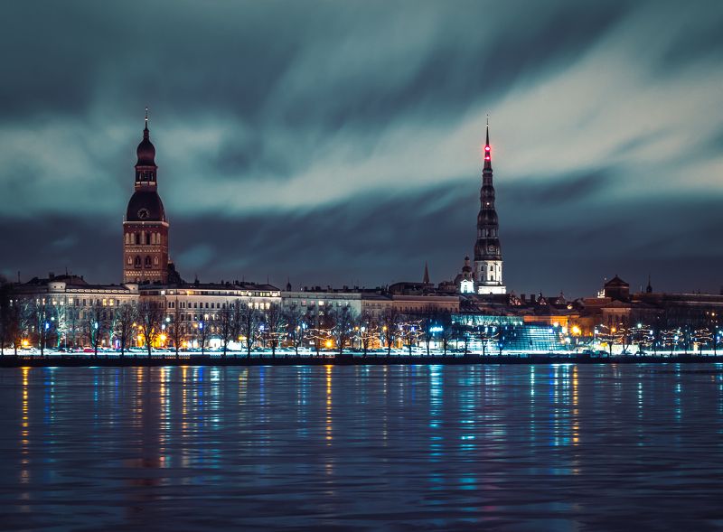 рига, латвия, церковь, ночь, собор, город, архитектура Ночная Ригаphoto preview