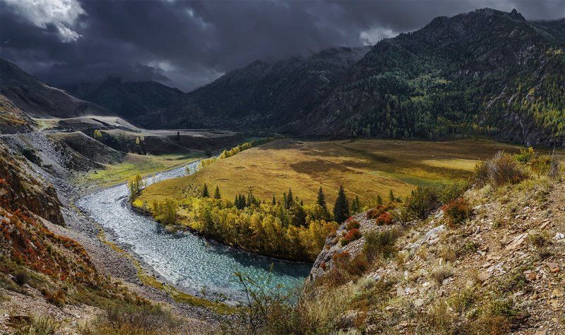 Алтай, Горный алтай, Горы, Небо, Осень, Пейзаж, Природа, Путешествие, Сибирь, Туризм ПОД СВИНЦОВЫМ НЕБОМphoto preview