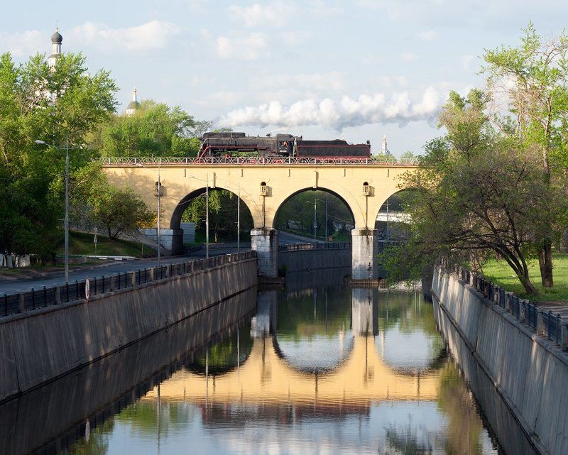 Андроников виадук, Железная дорога, ЛВ-0283, Лебедянка, Москва, Мост, Паровоз, Ржд, Яуза Утро на Яузеphoto preview