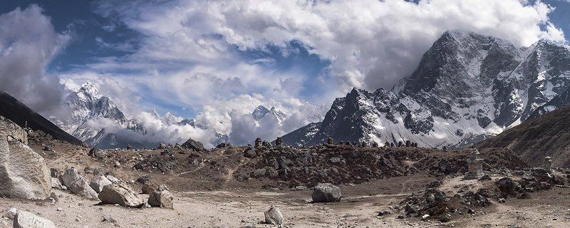Гималаи, Горы, Непал, Облака, Скалы, Эверест-трек ... фото превью