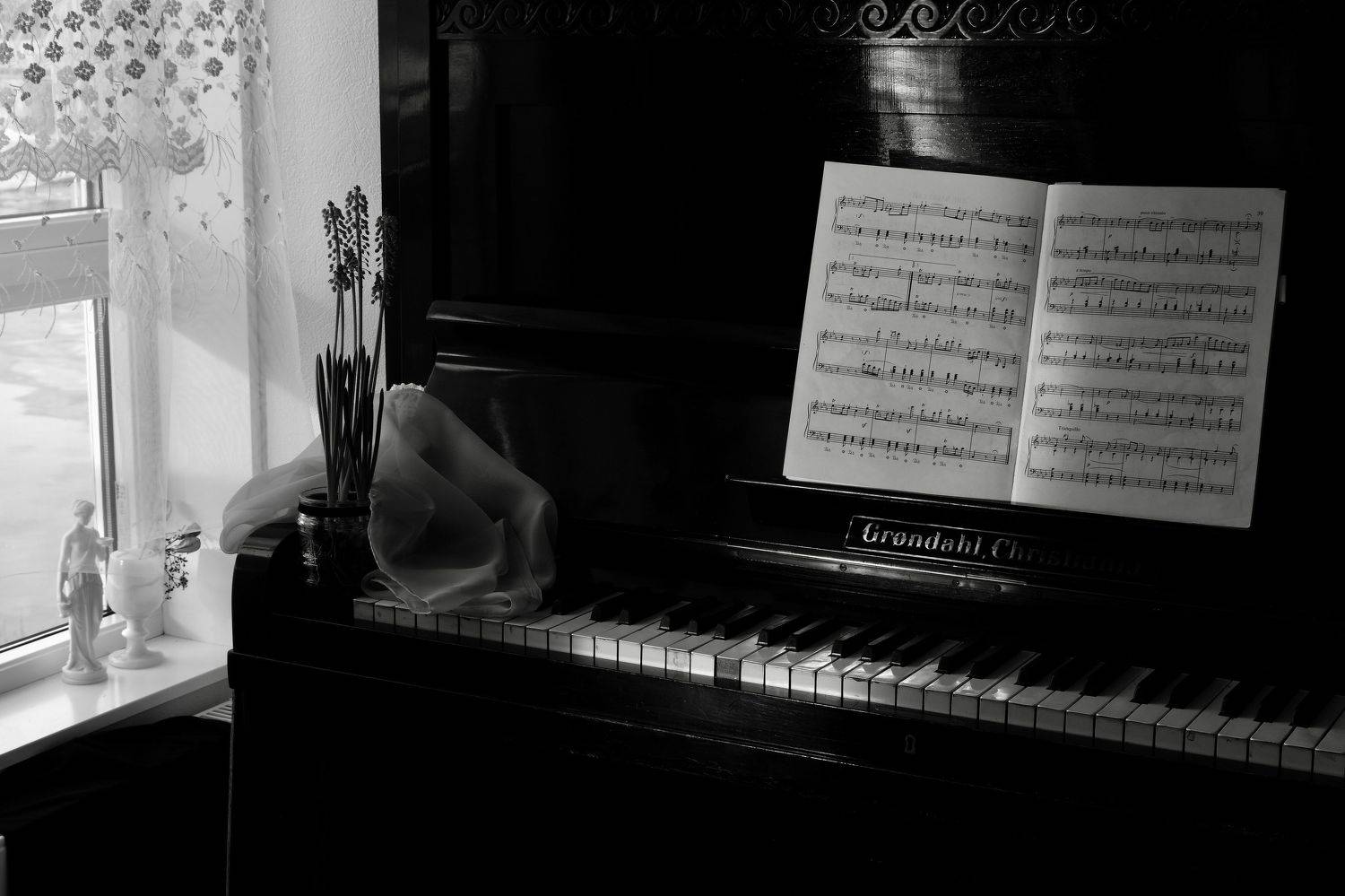 Старое пианино. Автор: Svetlana Povarova Ree Black & White, still life, piano, old, plant, light, shadow, music, mood, memories, window, , Svetlana Povarova Ree