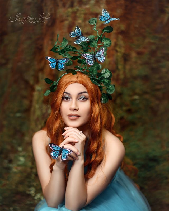 blue, dress, платье, бабочки, лес, богиня, художественная, фотография, фотосессия, волшебная, портрет, голубой Forest fairyphoto preview