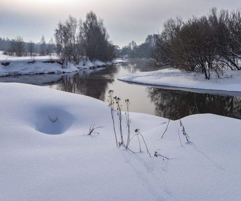 река, снег, зима Излучинаphoto preview