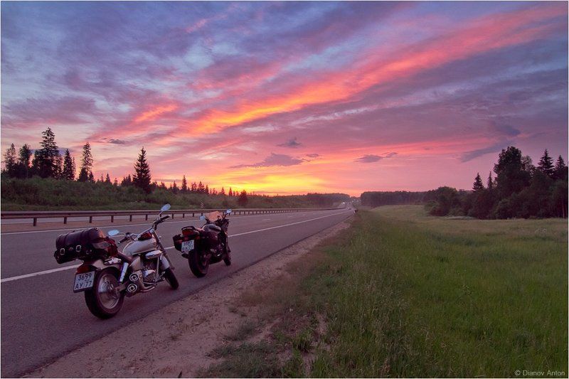 Honda Magna 250, Kawasaki GPZ 1100, Рассвет, Фото на мотоцикле Дорогой в новый день!photo preview