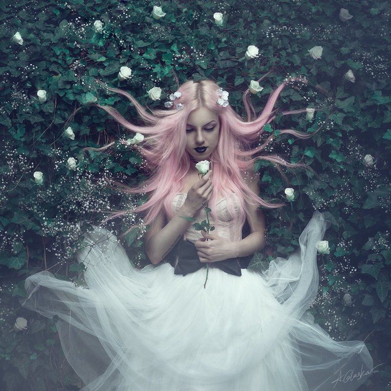 Beauty, Dark, Hair, Pink, Roses Dark Beautyphoto preview