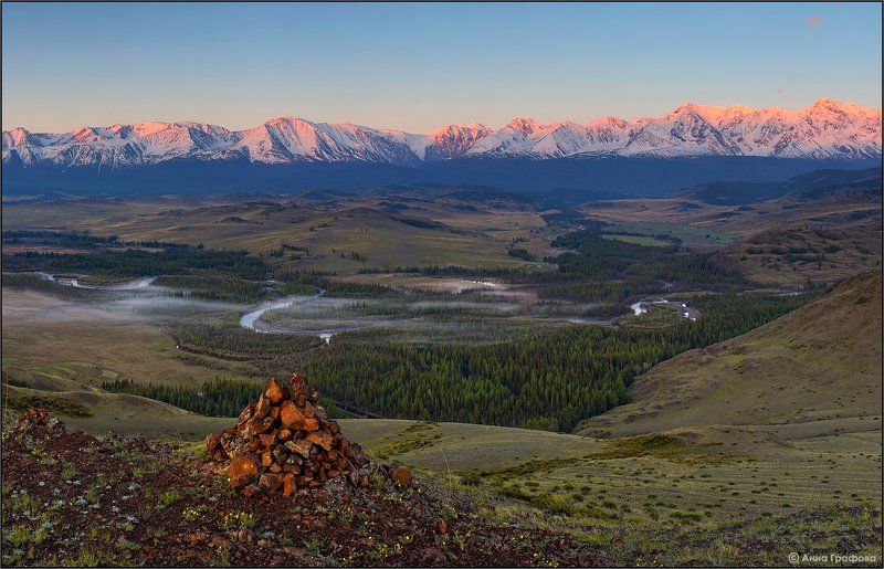 Алтай, Аня графова, Горный алтай, Горы, Курайская степь, Рассвет, Северо-чуйский хребет Нежный поцелуй рассвета)photo preview
