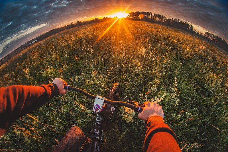 Велосипед, Вечер, Закат, Лето, Пейзаж, Природа, Рассвет От заката до рассветаphoto preview