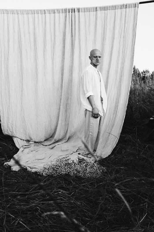 portrait, black and white, outside photo preview