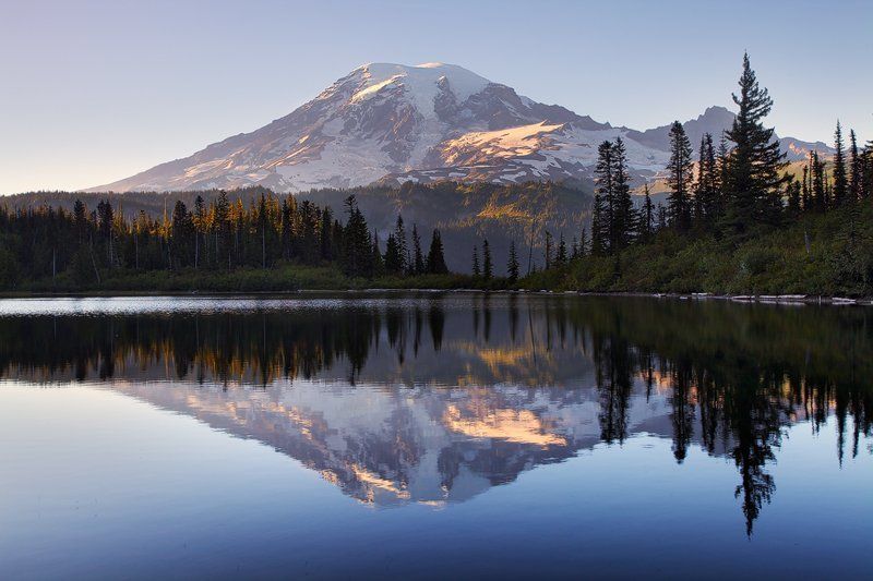Glacier, Lake, Mountains, Mt rainier, National park, Reflection, Trees, Usa, Washington, Water Mt Rainierphoto preview