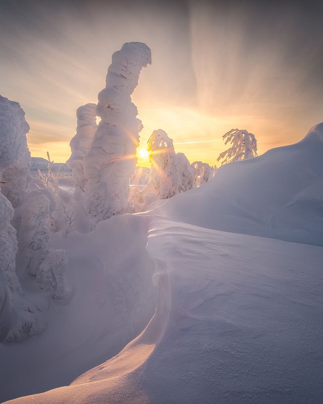 главный уральский хребет, гух, зима, урал, северный урал, рассвет, солнце Первые лучи колесницы Гиперионаphoto preview