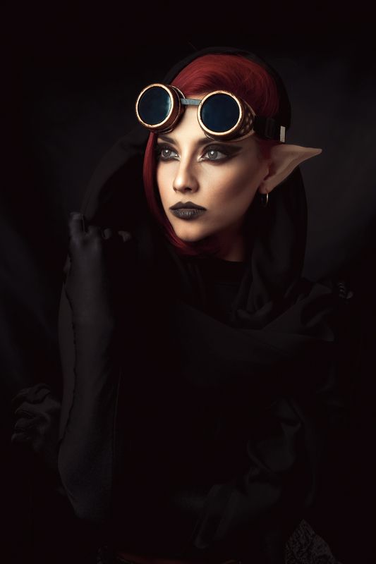 girl, female, portrait, elf, black, red, glass, model, person, women Dark Elf фото превью